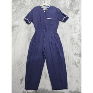 Vintage 90s Carol Anderson Jumpsuit Womens 13/14 Blue Capri Boilersuit Pockets